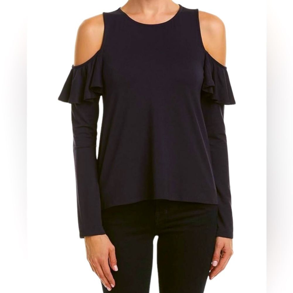 Rachel Pally black cold shoulder cascade long sleeve top luxurious NWT size S.